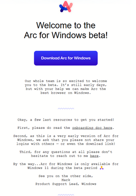 Welcome to the Arc for Windows beta!