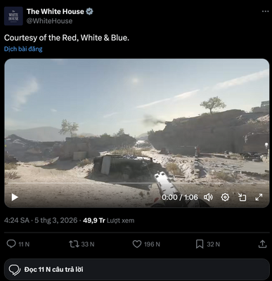 Nhà trắng (chính quyển ông Trump) gây phẫn nộ vì coi chiến tranh như Game.