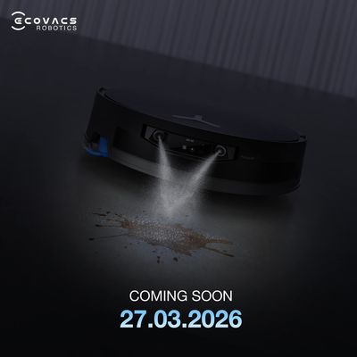 Ecovacs sắp có robot mới. Nhìn hình thì có vẻ có tính năng phun nước hoặc dung dịch giống cây lau...