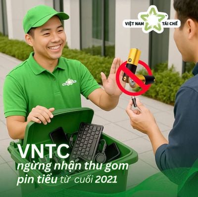 Trên fan page của Việt Nam Tái Chế (VNTC) thông báo là họ đã ngừng nhận pin tiểu cũ từ cuối năm...