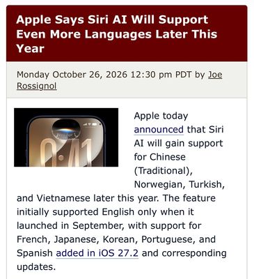 Mấy tháng nữa có siri khôn tiếng việt rồi