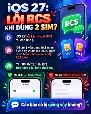 iOS 27 lỗi kích hoạt RCS rồi các bác ạ.
