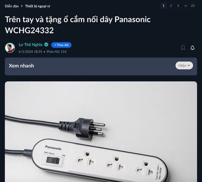 [Kết quả game Tinh Tế]: Tặng ổ cắm nối dây Panasonic WCHG24332
