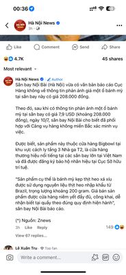 Sân bay Nội Bài nói về ổ bánh mì 208.000đ