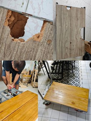 Hôm nay mình đã thay mặt ván của chiếc xe đẩy tội nghiệp này. Nó đã đẩy tivi, tủ lạnh, máy giặt,...