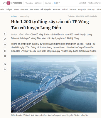 Hơn 1.200 tỷ đồng xây cầu nối TP Vũng Tàu với huyện Long Điền