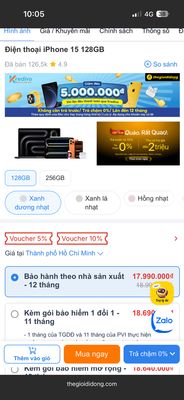 Tháng 5/2024 mua con ip15 này giá 19tr