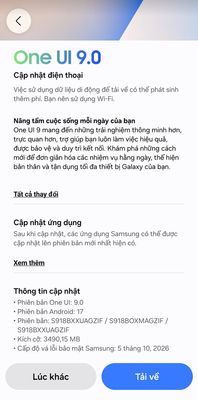 Đã có one ui 9.0 cho s23ultra nhé, samsung vietnam