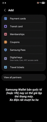 Anh em thử thêm thẻ thang máy, xe điện vào Samsung Wallet chưa.