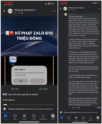 Ủng hộ chính phủ tỷ điểm trong vụ phạt Zalo