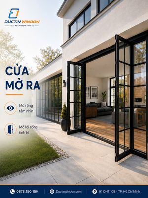 CỬA ĐI MỞ QUAY ĐỨC TÍN — MỞ VÀO HAY MỞ RA, KHÔNG GIAN ĐỀU RỘNG HƠN