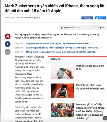 Mark Zuckerberg tuyên chiến với iPhone, tham vọng lật đổ nỗi ám ảnh 15 năm từ Apple