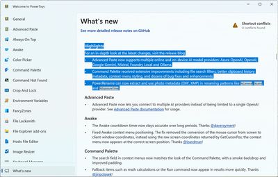 Cập nhật mới nổi bật trên PowerToys v0.96