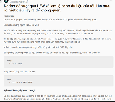 ⚠️ BẬT UFW NHƯNG DOCKER VẪN CÓ THỂ KHIẾN DATABASE LỘ RA INTERNET!