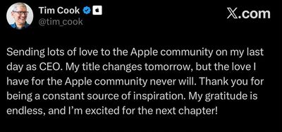 Hôm nay là ngày cuối cùng Tim Cook làm CEO Apple