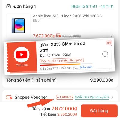 Áp mã Youtube Shoping cho mọi người