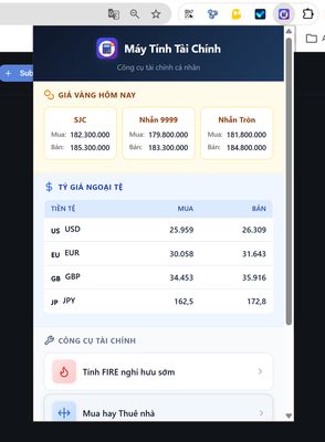 Tiện ích ở trên trình duyệt chrome siêu gọn nhẹ để check nhanh giá vàng và ngoại tệ