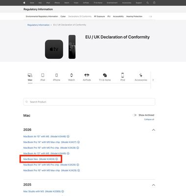 MacBook Neo (model A3404) vô tình lộ trên website Apple, có lẽ tối nay ra mắt