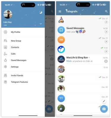Giao diện chat Telegram trên Android có hiệu ứng tuyết rơi mới ❄️