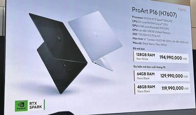 Laptop của Asus năm 2026 chạy NVIDIA Spark lên tới 190 triệu VNĐ