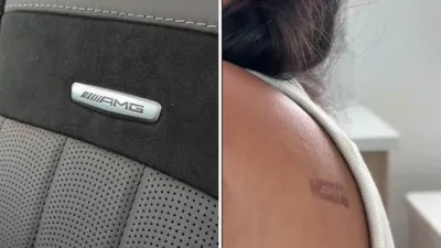 lên xe đi cưng, xăm AMG trên lưng