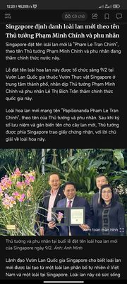 Singapore định danh loài lan mới theo tên Thủ tướng Phạm Minh Chính và phu nhân