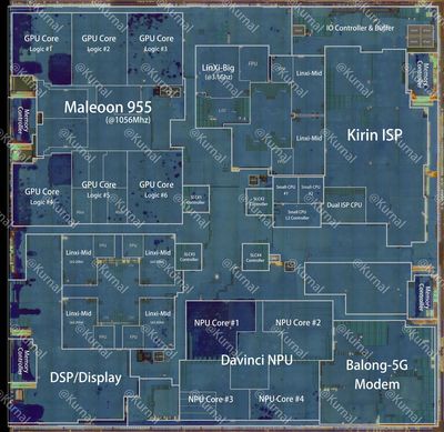 Die shot chip Kirin 9050 Pro từ Kurnal Insights cho thấy cách HUAWEI làm kiến trúc LogicFolding...