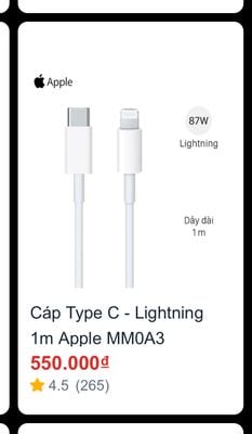 Cáp Type C- Lightning 1m Apple MM0A3 - giá rẻ, chính hãng 100%