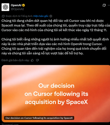 Open AI kết thúc với Cusor