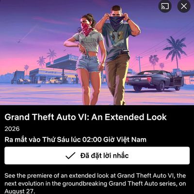 Thứ 6 ngày 28/8/2026 ra game GTA VI trên PS rồi