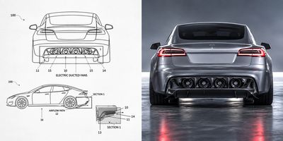 Tesla được cấp bằng sáng chế "xe quạt hút": bốn quạt điện ở đuôi xe ép thân xe xuống mặt đường